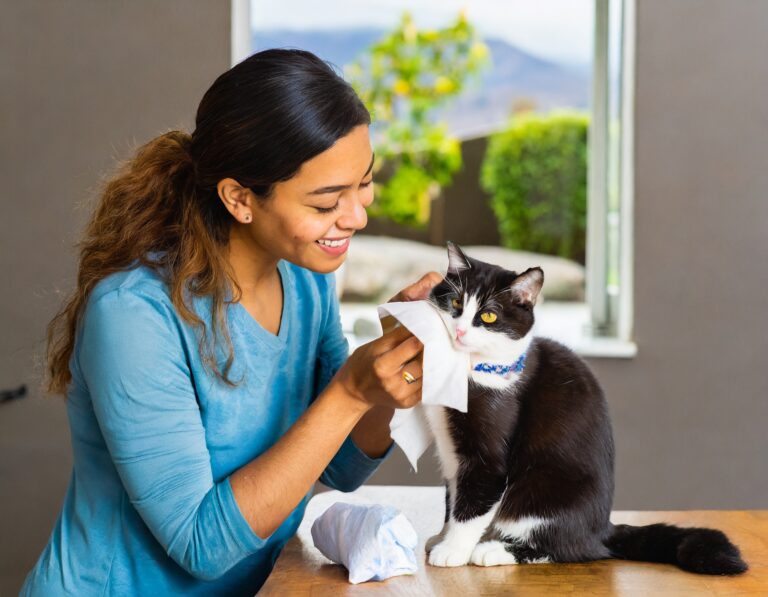 Firefly owner wiping their cat with a baby wipe 42608